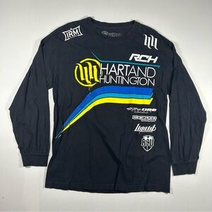 Hart & Huntington T Shirt Mens Large Black Long Sleeve Motocross Sponsors Faded